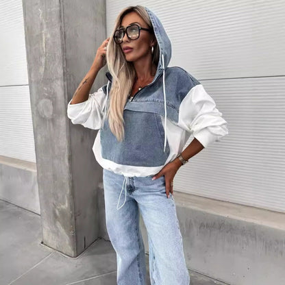 Women's Layered Hoodie Denim Jacket with Drawstring 🔥 Free Shipping🔥