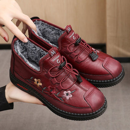 Leather Fur Moccasins Women Loafers for Elderly Females Soft Warm 🔥 Free Shipping🔥